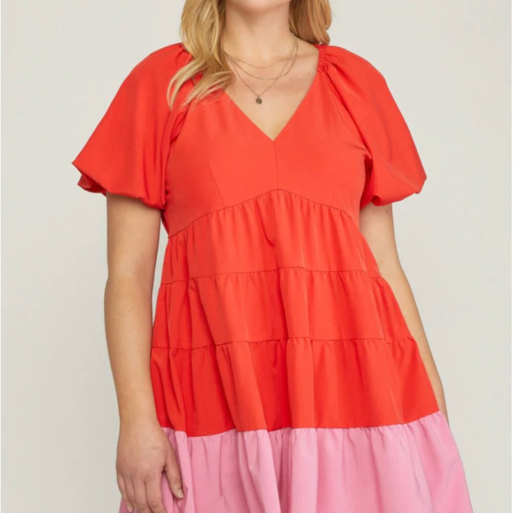 Fox & Wit - Babydoll Dress - Red/Orange and Pink - Large